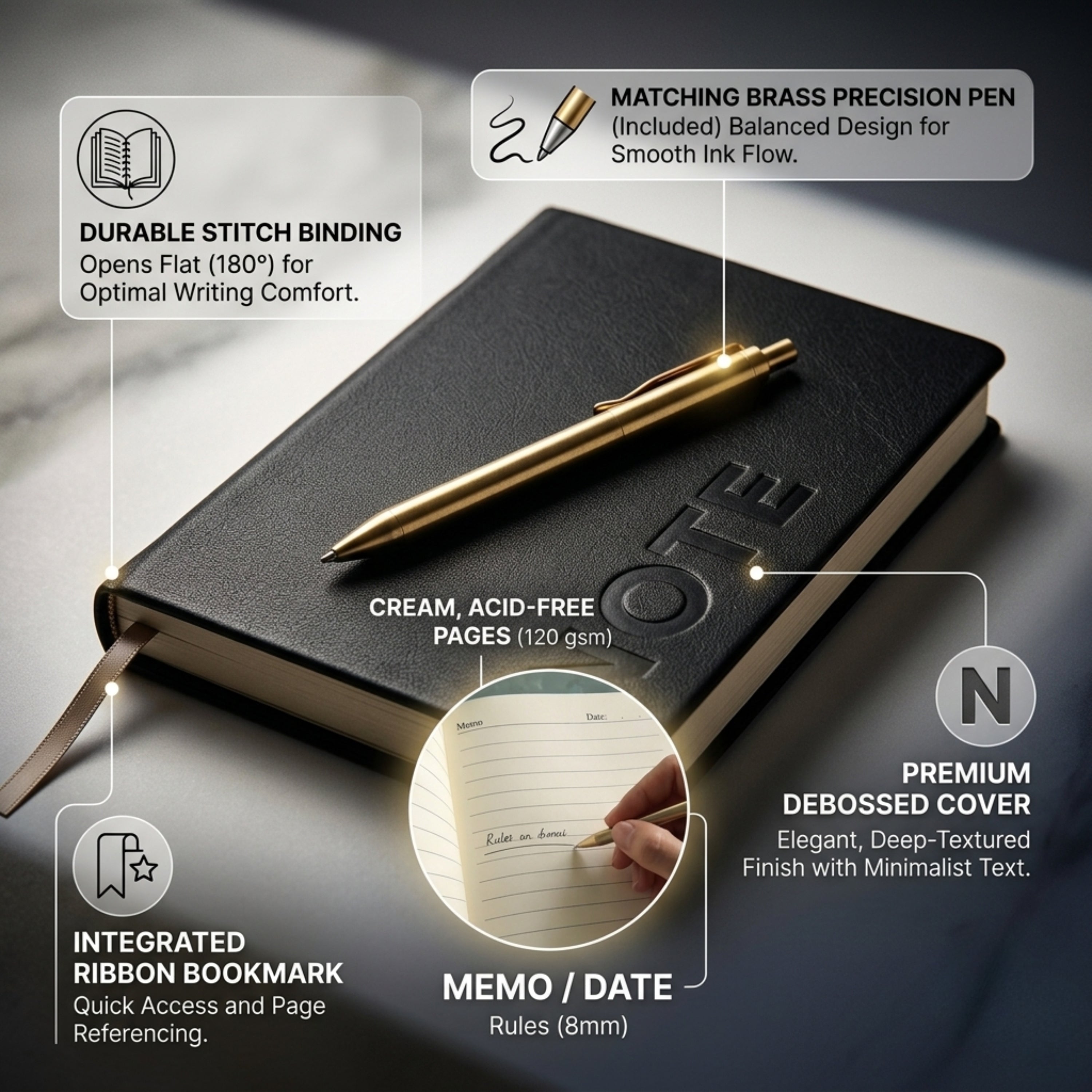 A5 Hardcover Leather Diary with Pen thumbnail 2
