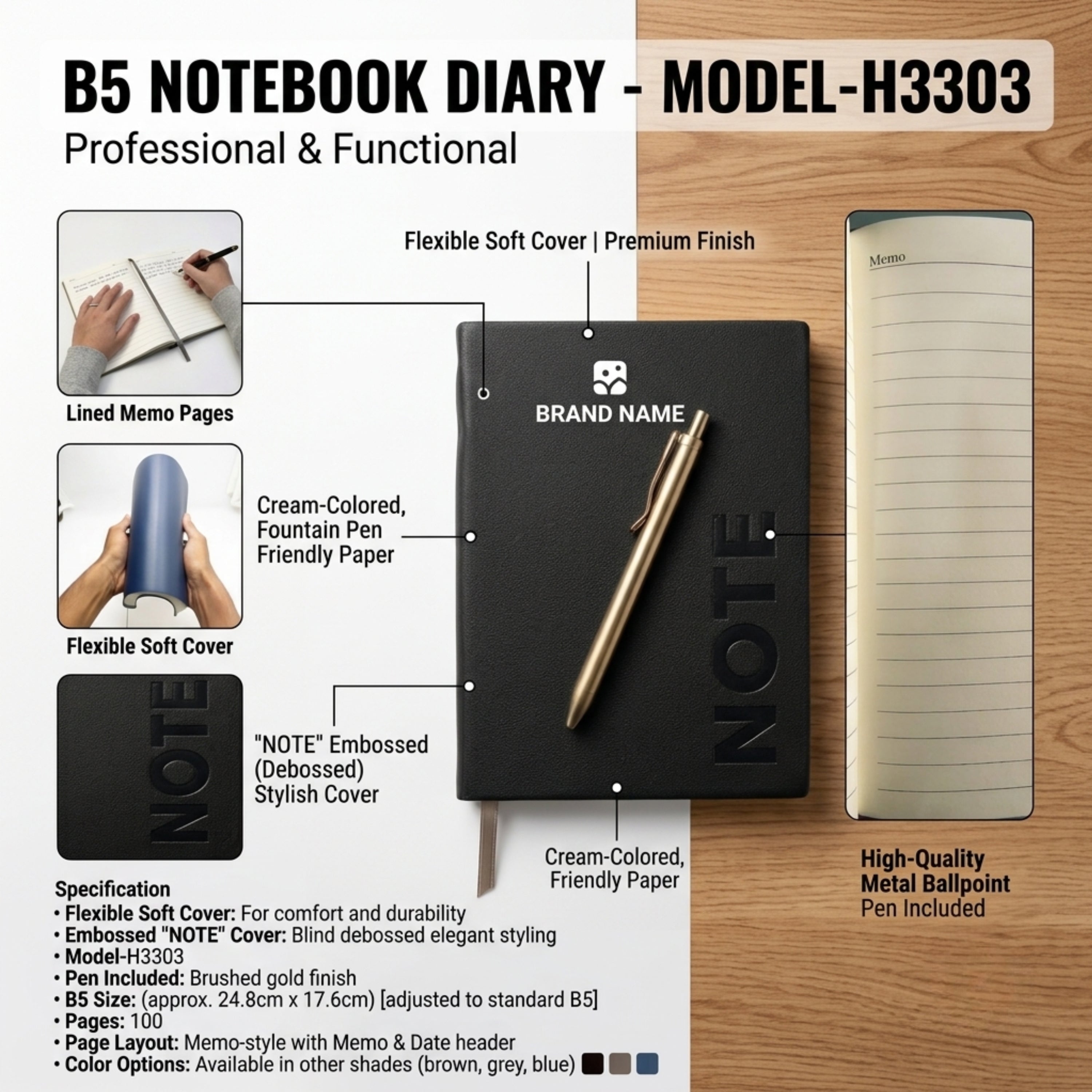 A5 Hardcover Leather Diary with Pen thumbnail 4