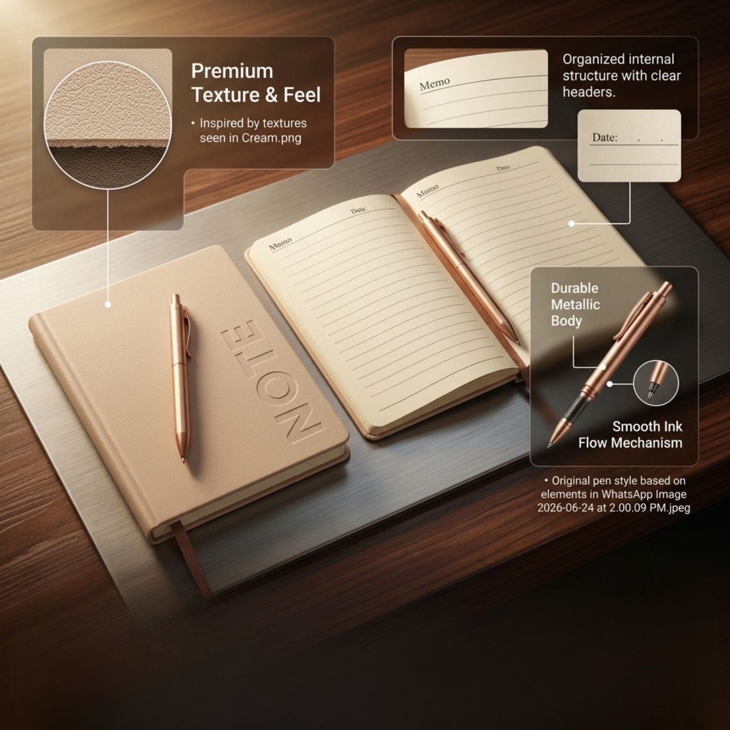 A5 Leather Diary Notebook with Metal Pen thumbnail 2