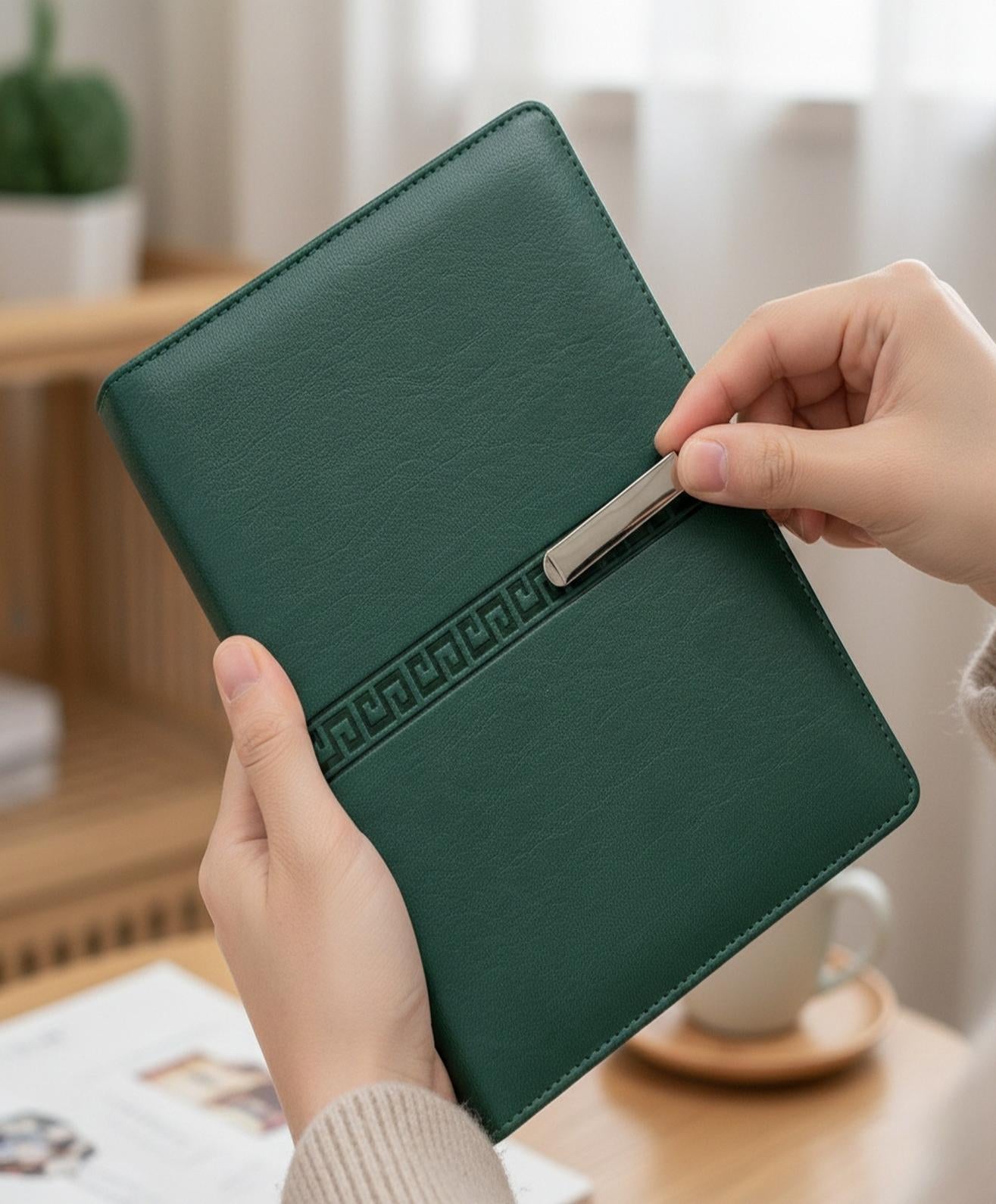 A5 Premium Green Leather Diary with Card Holder, Pen Loop & Lock thumbnail 2