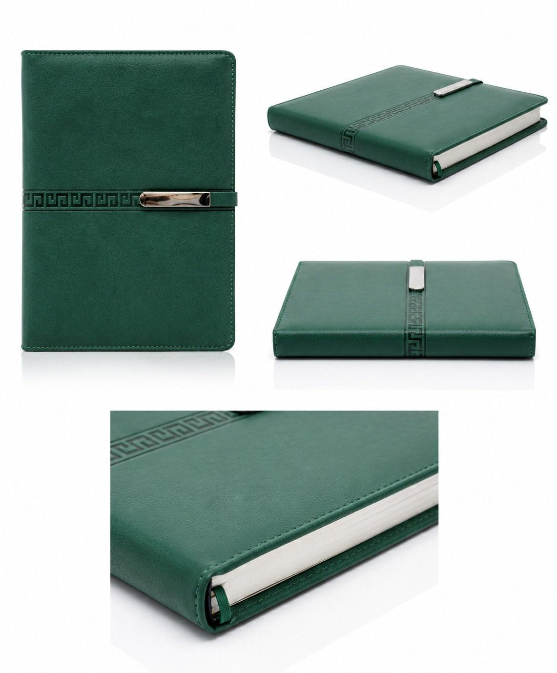 A5 Premium Green Leather Diary with Card Holder, Pen Loop & Lock thumbnail 3