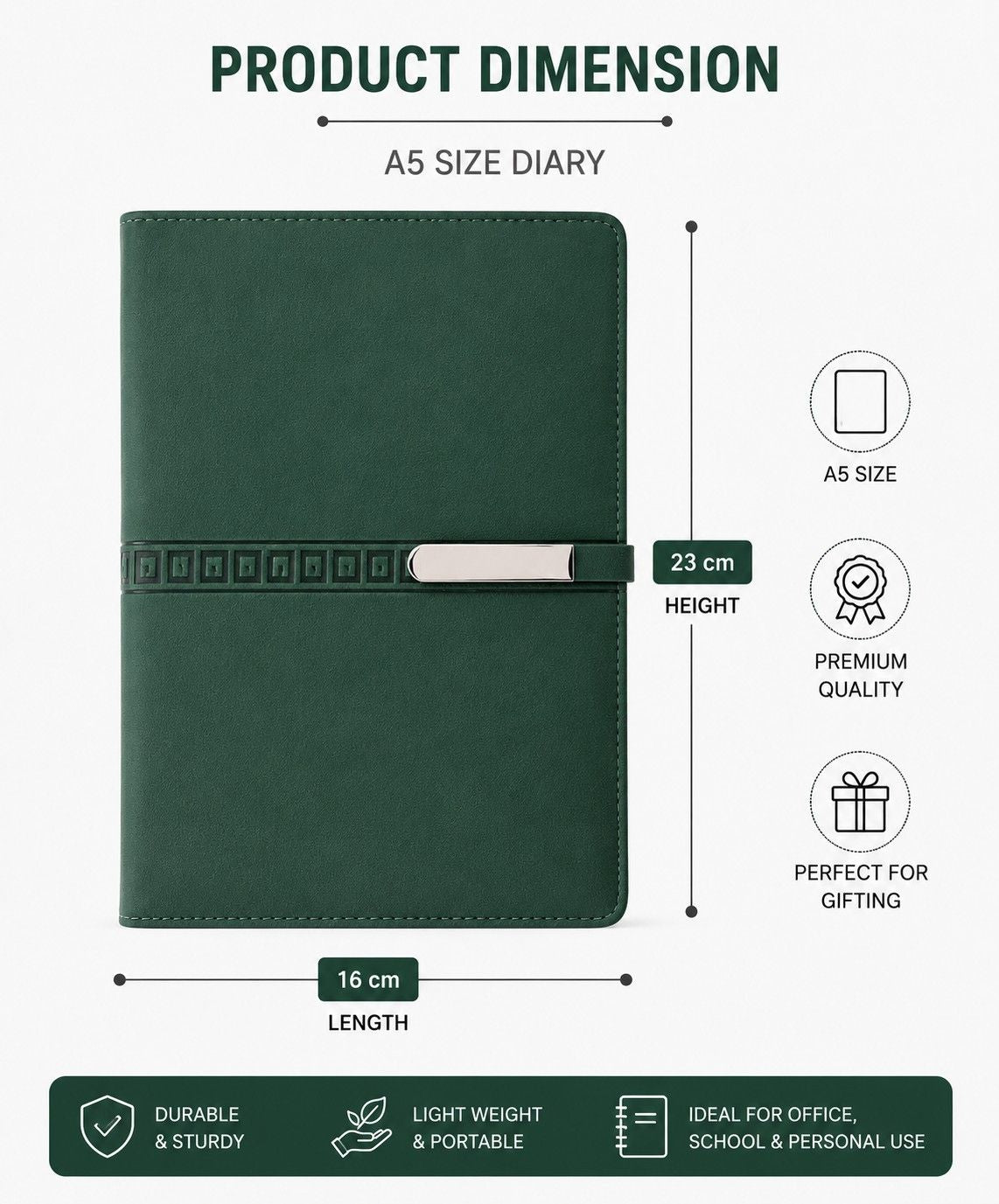 A5 Premium Green Leather Diary with Card Holder, Pen Loop & Lock thumbnail 4