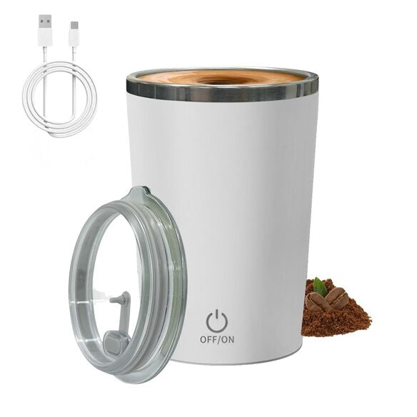 Self Stirring Mug 380ml – Rechargeable Coffee Cup with Type-C Port | Food Grade 304 Stainless Steel | Transparent Lid | Portable Travel Tumbler for Hot & Cold Beverages