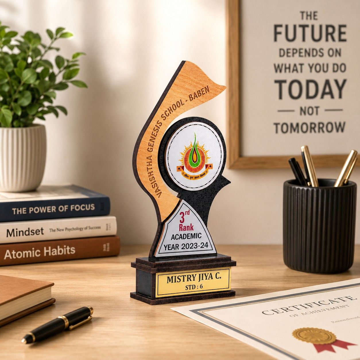 Custom Engraved Wooden Trophy for Academic & Corporate Events