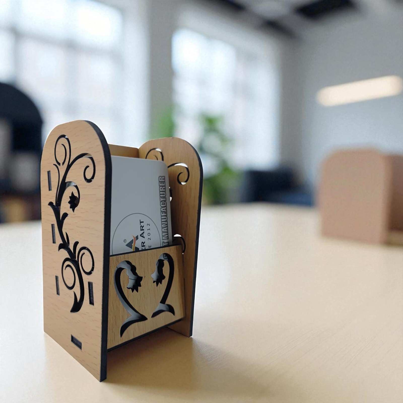 Designer Business Card Stand for Office Table | Laser Cut Decorative Card Organizer