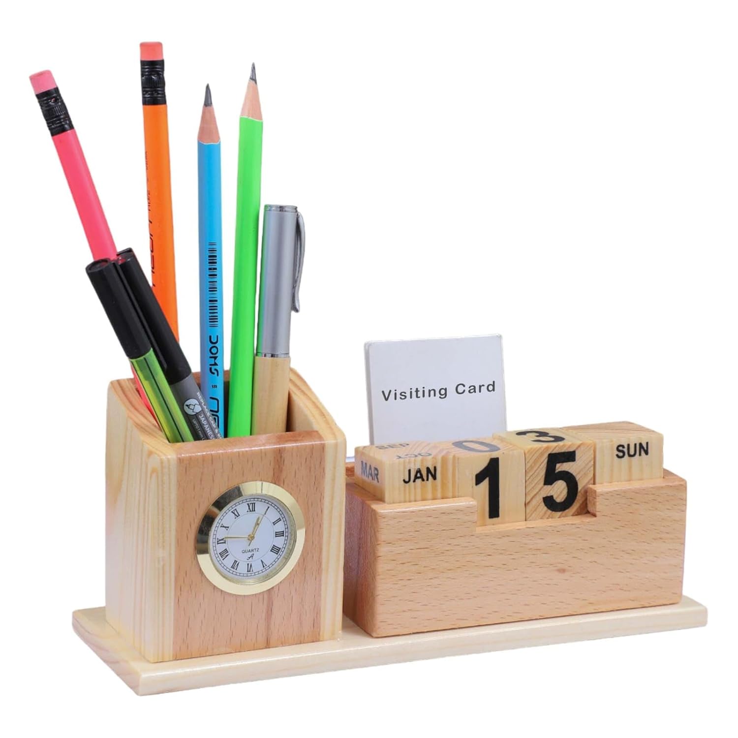 Desk Organizer with Clock, Pen Holder & Calendar thumbnail 2