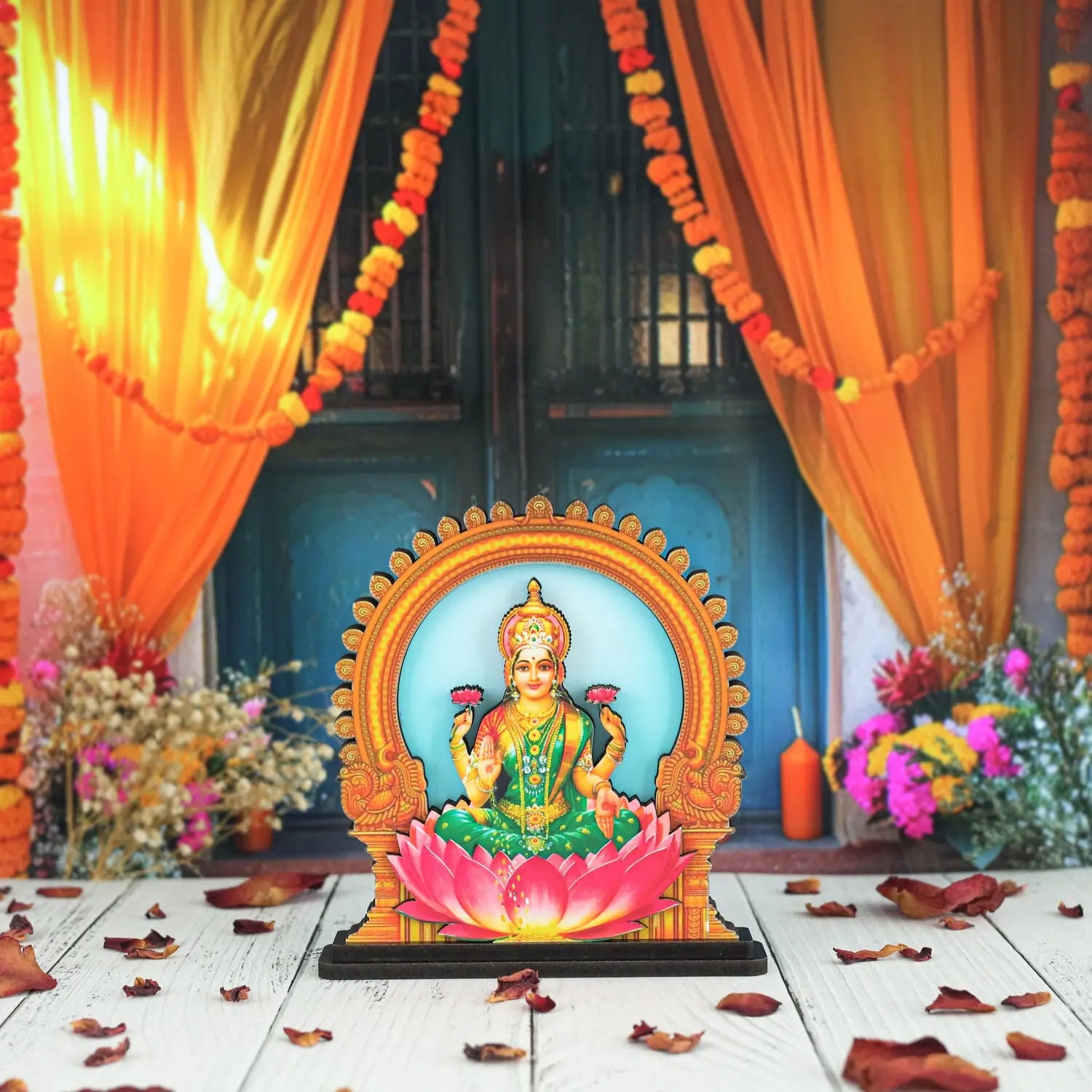Divine Cultural Wooden 3D Statue Perfect for Pooja Room Home Decore Giffing in Every Occasion (Laxmi Statue)