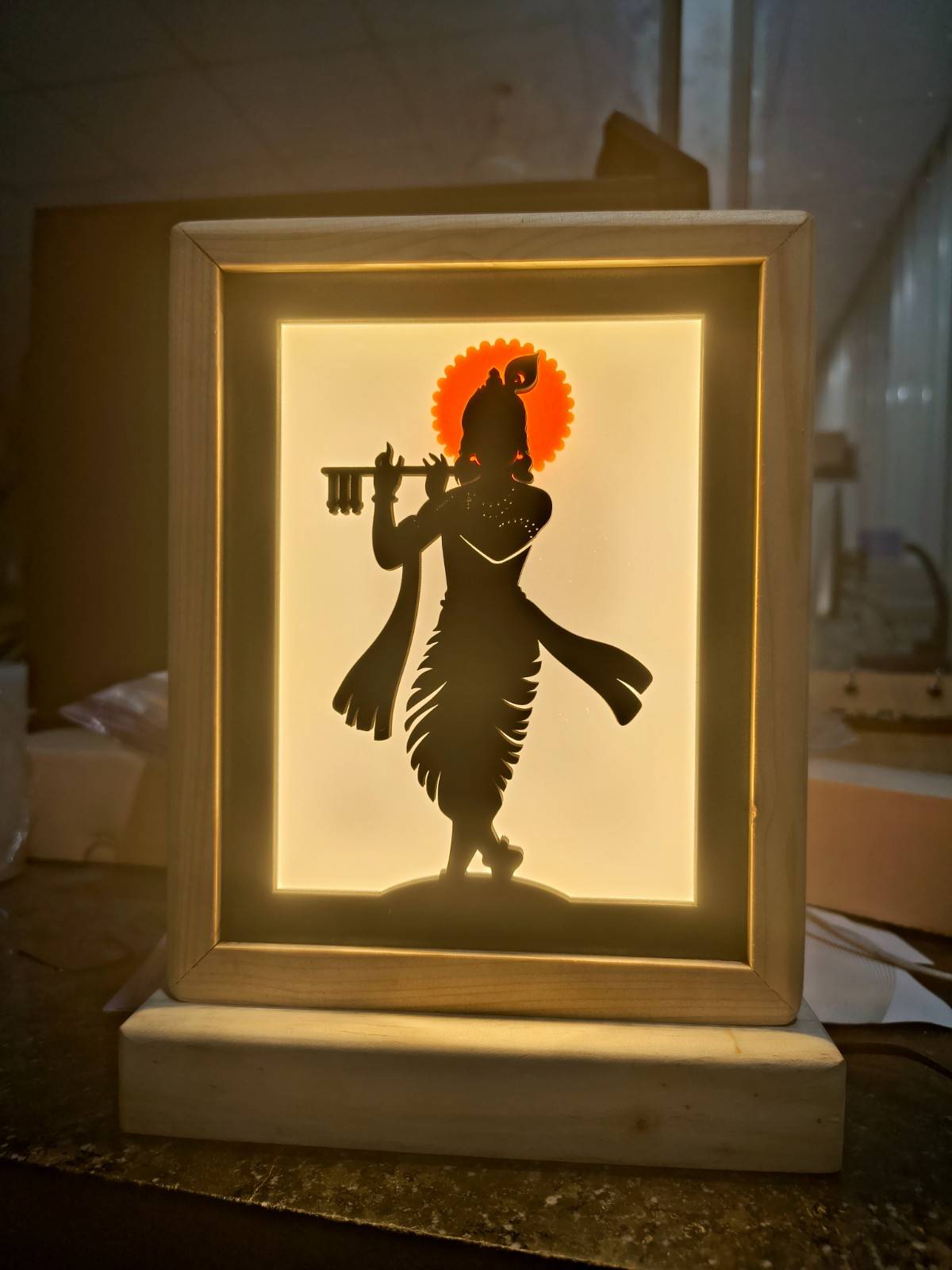 Divine Krishna LED Backlit Lamp 8.25" MDF Wood & Acrylic Night Light… thumbnail 5