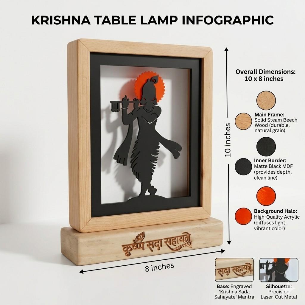 Divine Krishna LED Backlit Lamp 8.25" MDF Wood & Acrylic Night Light… thumbnail 9