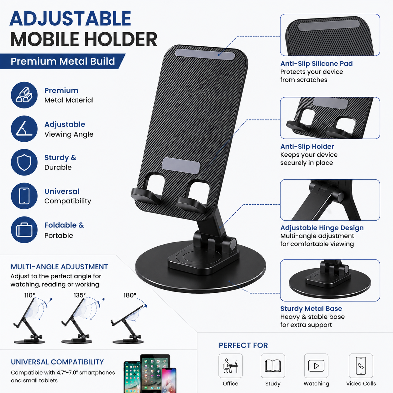Foldable Mobile Phone Stand with Adjustable Angle for Office & Home thumbnail 4
