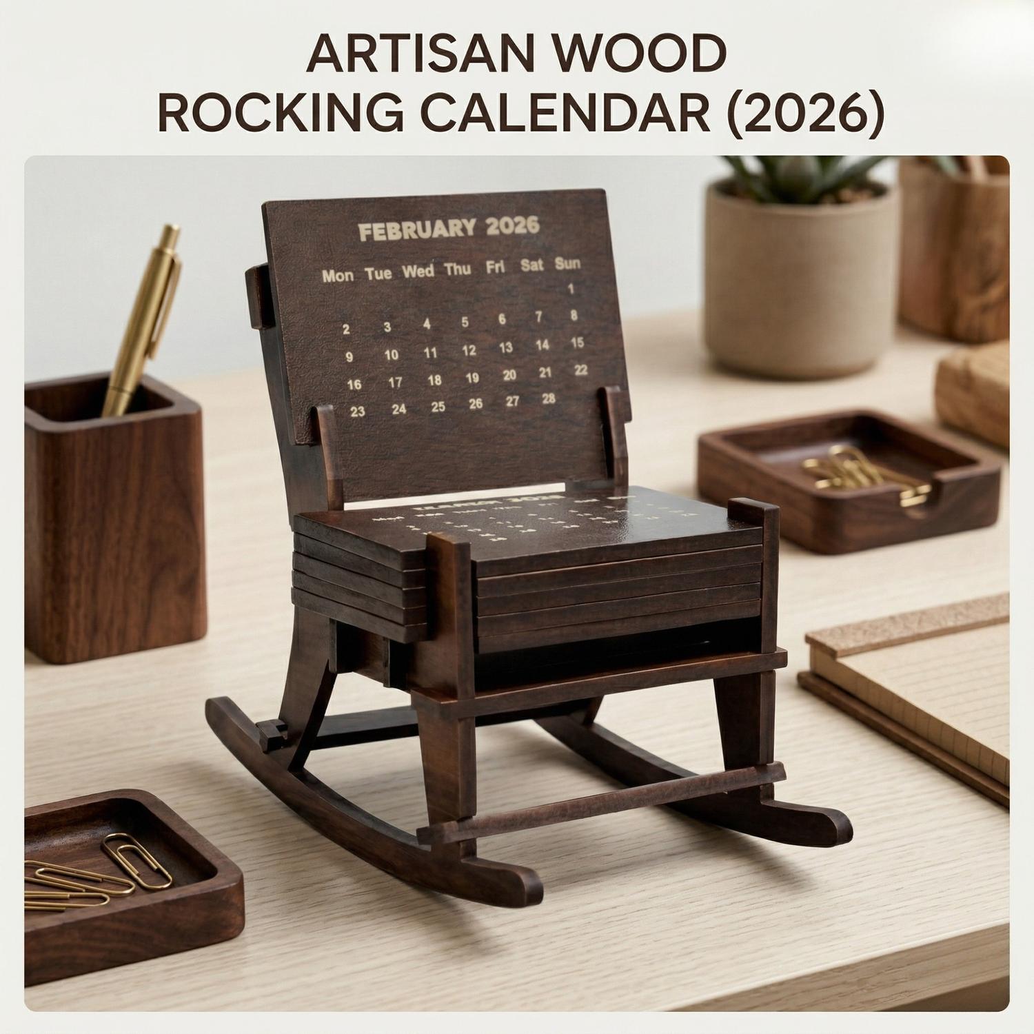 Handcrafted Wooden Rocking Chair Desk Calendar 2026 thumbnail 2
