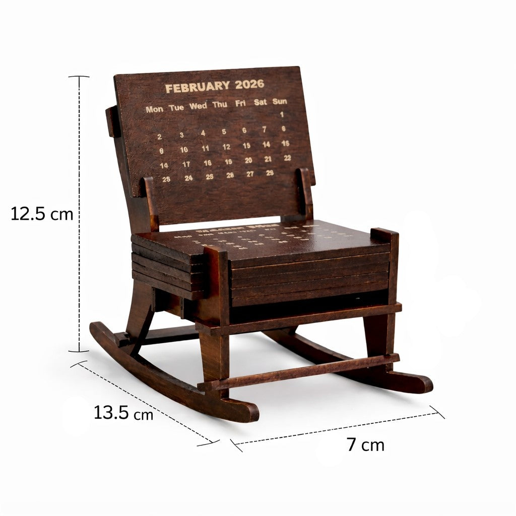 Handcrafted Wooden Rocking Chair Desk Calendar 2026 thumbnail 3