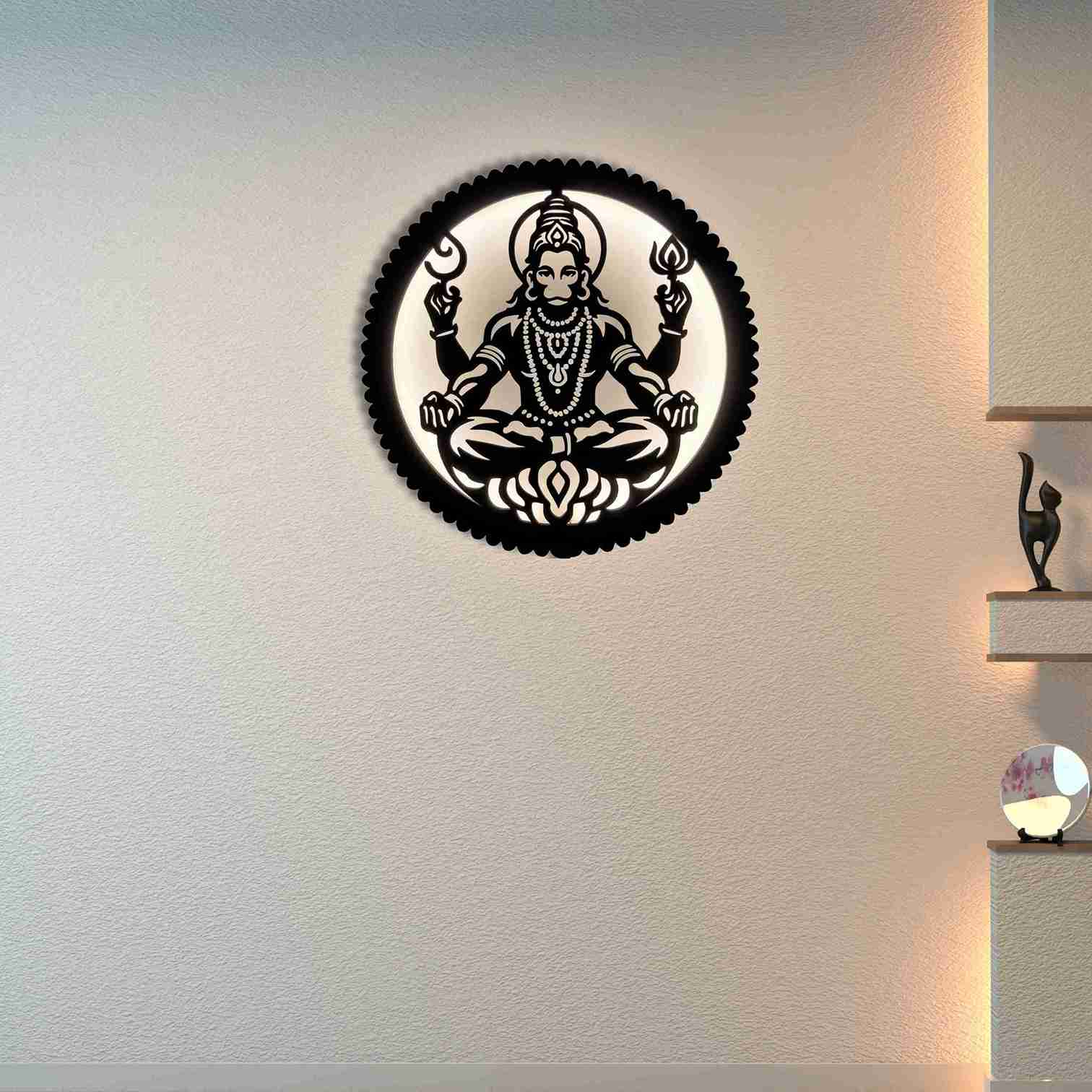 Hanuman Wooden Wall Decor Lamp with LED Light thumbnail 2