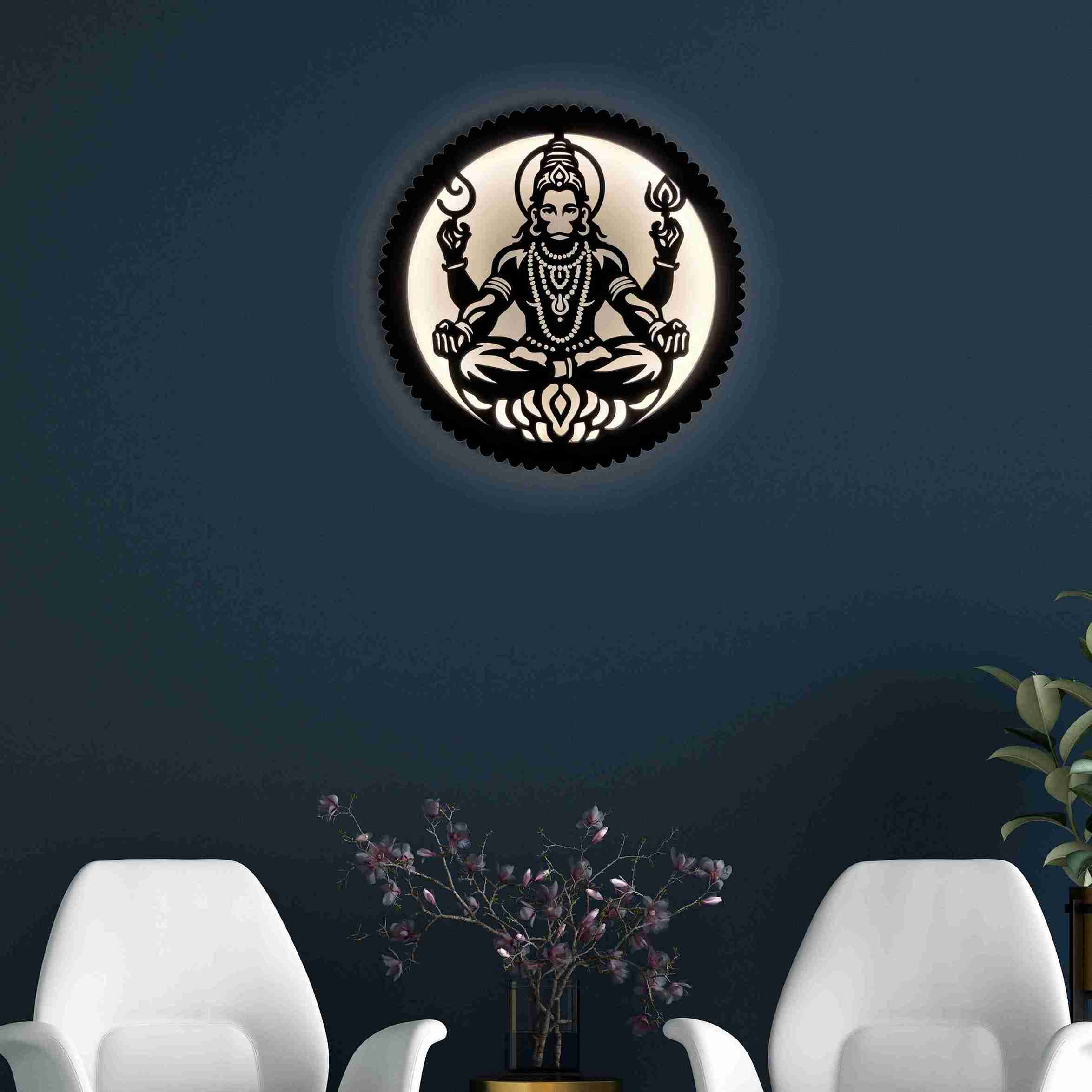 Hanuman Wooden Wall Decor Lamp with LED Light thumbnail 4