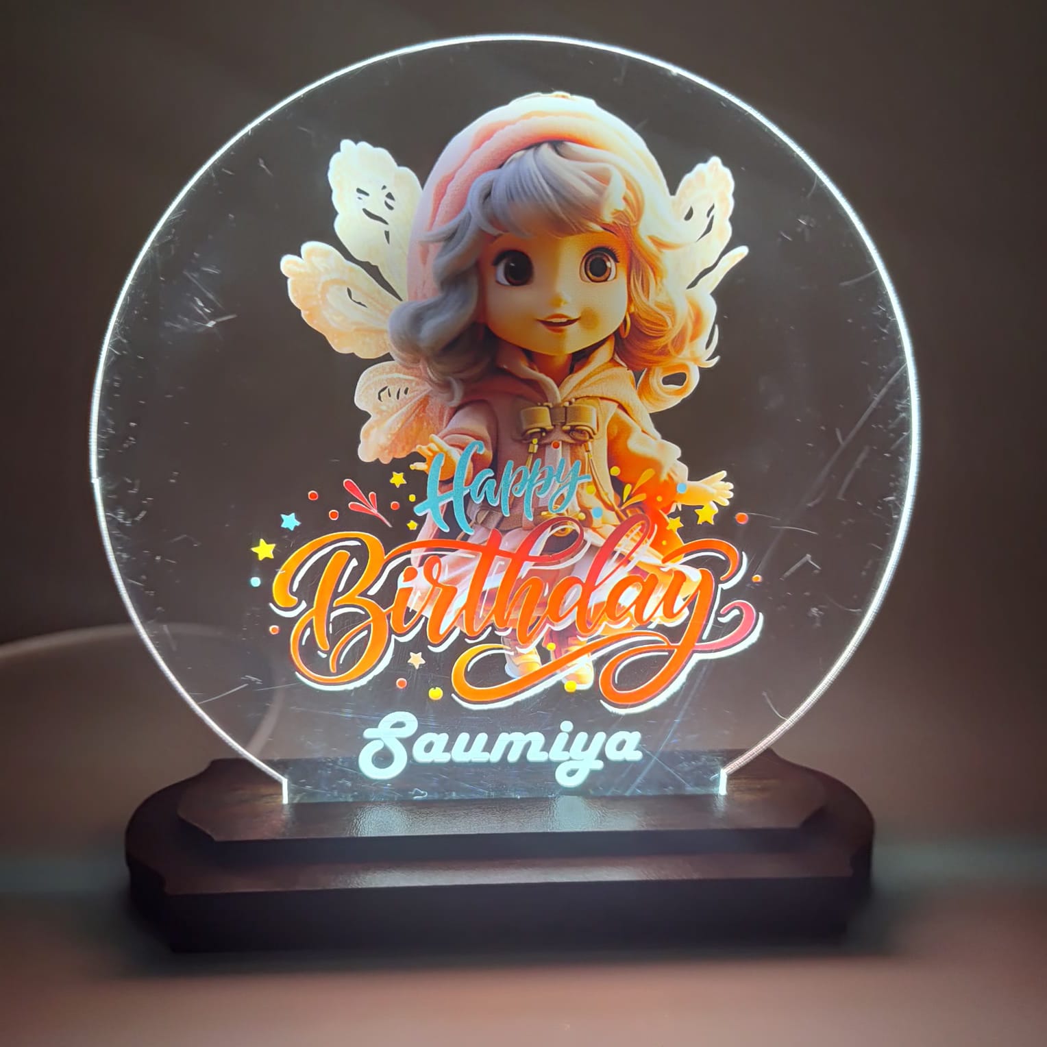 Personalized LED Birthday Lamp for Kids | Engraved Acrylic Night Light with Name & Cartoon Design | Customized Gift Table Lamp for Bedroom, Study Desk, Living Room & Party Decor
