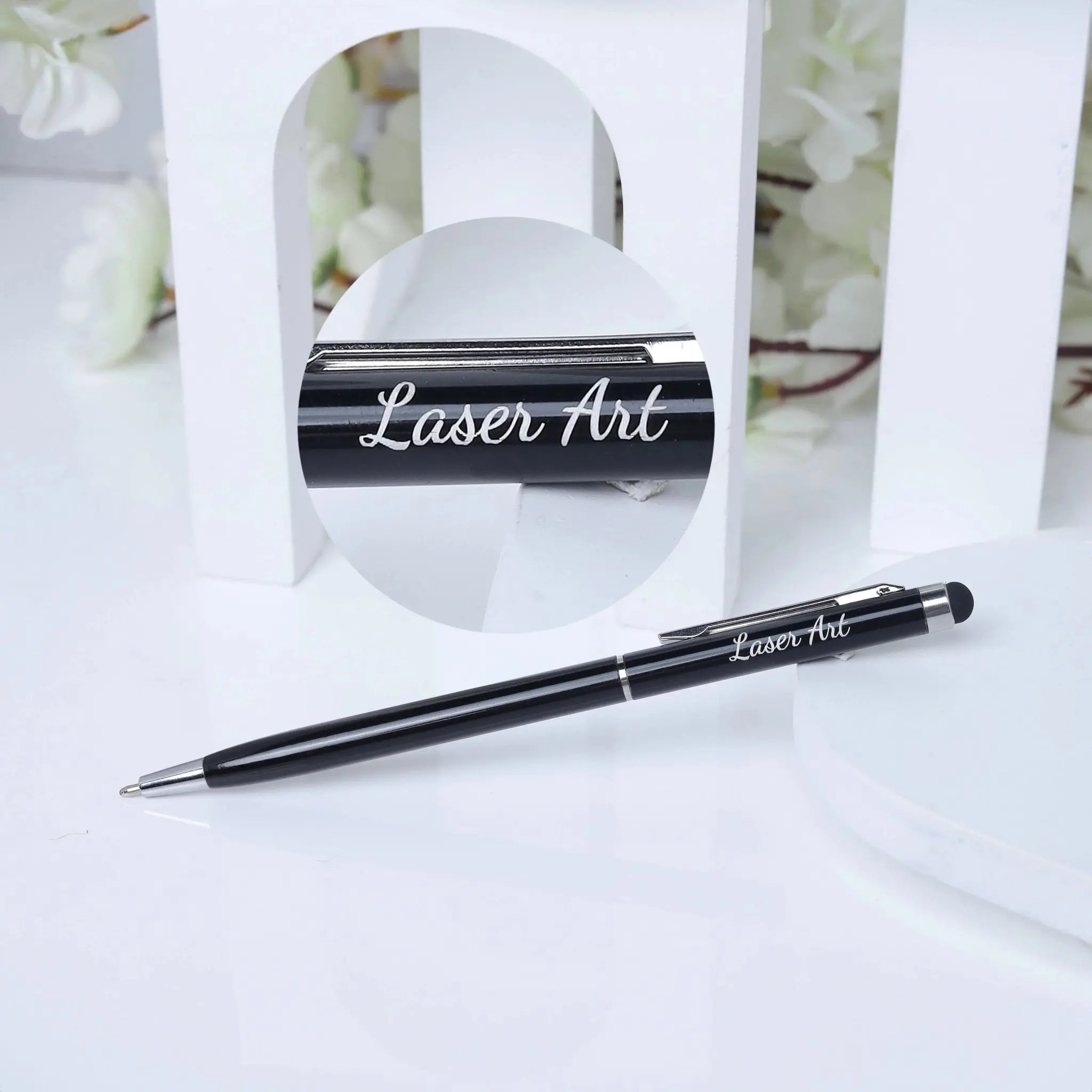 Refined Black Personalized Pen with Stylus Tip - Modern Functionality Meets Classic Style