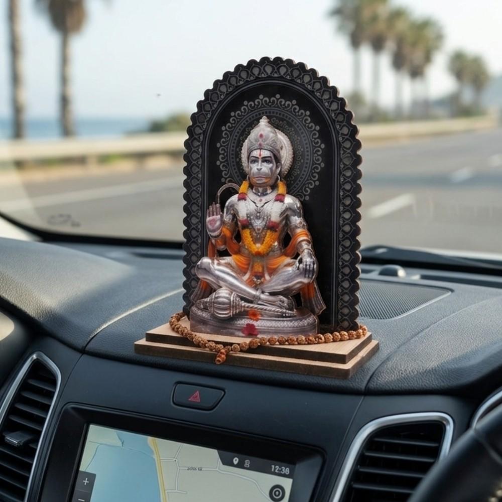 Lord Hanuman 3D Embossed MDF Wood Idol for Car Dashboard, Home Mandir,… thumbnail 3