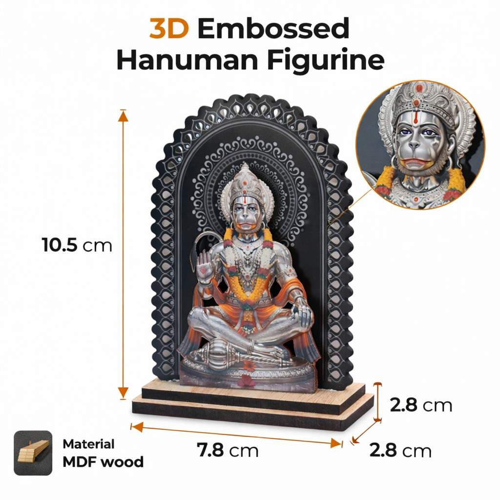 Lord Hanuman 3D Embossed MDF Wood Idol for Car Dashboard, Home Mandir,… thumbnail 4