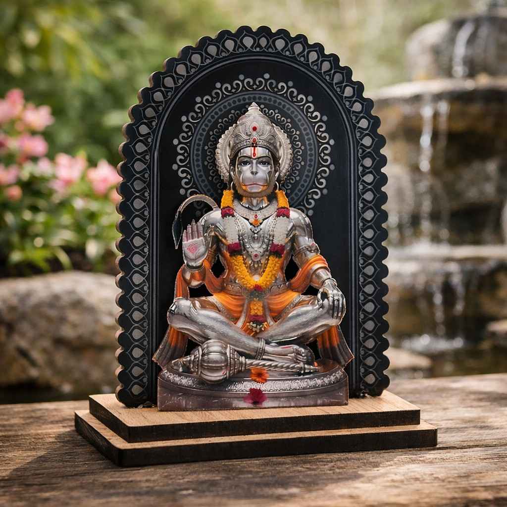 Lord Hanuman 3D Embossed MDF Wood Idol for Car Dashboard, Home Mandir,… thumbnail 5