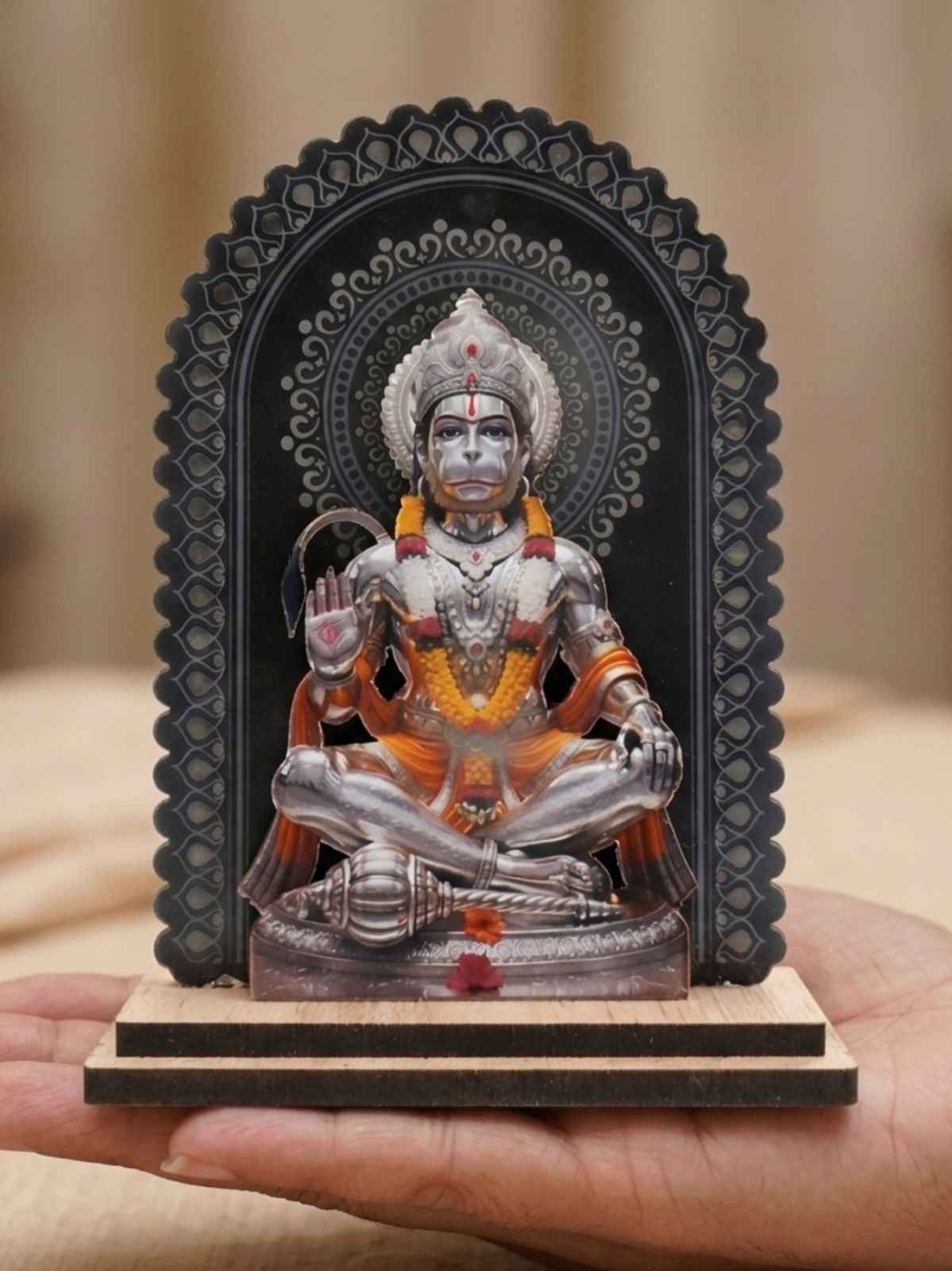 Lord Hanuman 3D Embossed MDF Wood Idol for Car Dashboard, Home Mandir,… thumbnail 9