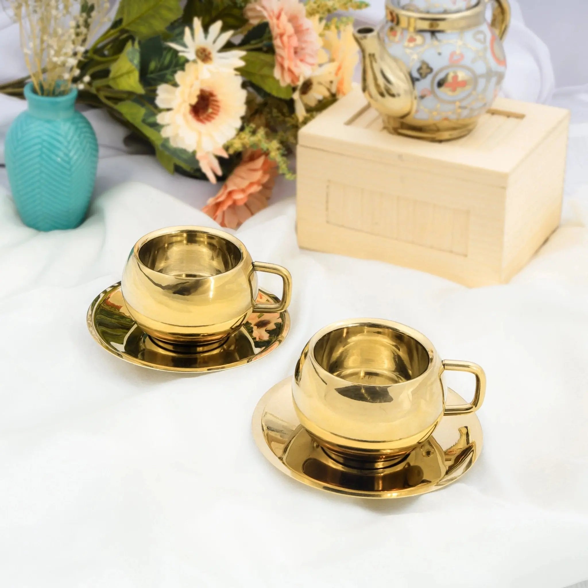 Luxury Gold-Plated Stainless Steel Tea Cup and Saucer - Elegant… thumbnail 6