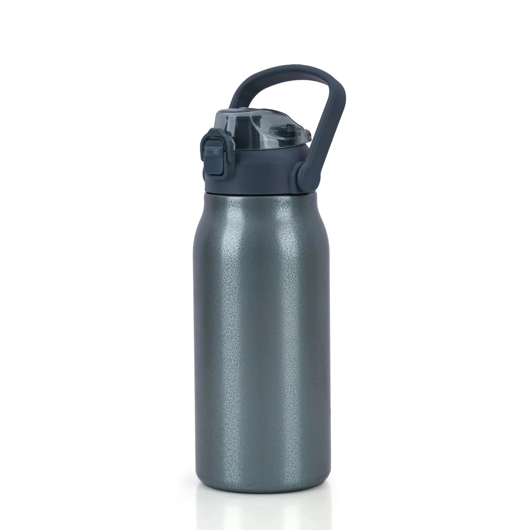 Modern Gray Stainless Steel Water Bottle with Flip-Top Lid and Carry… thumbnail 2