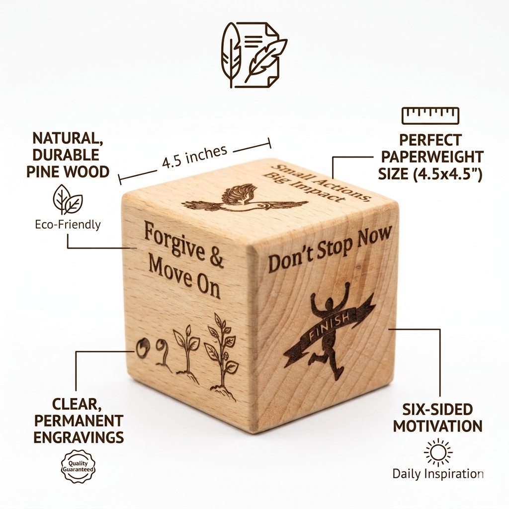 Motivational Wooden Paperweight Cube with Inspirational Quotes thumbnail 4