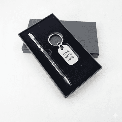 Personalized Black Pen & Keychain Gifts with Name Engraving thumbnail 2