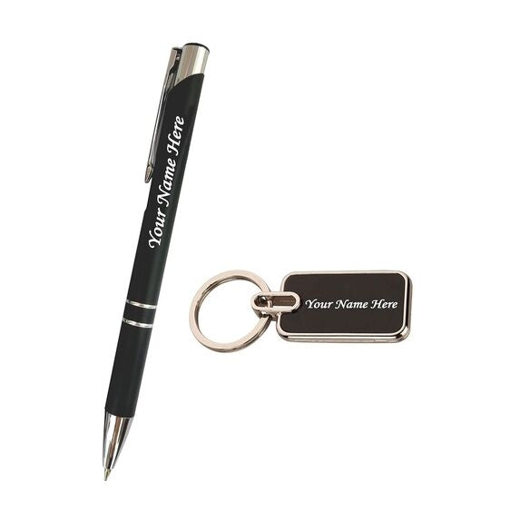 Personalized Black Pen & Keychain Gifts with Name Engraving thumbnail 3