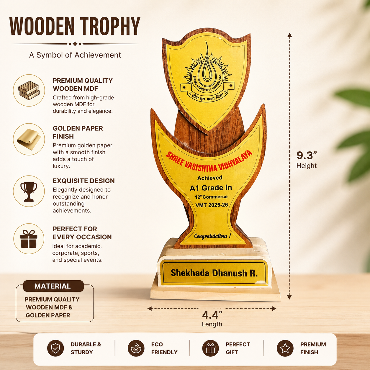 Personalized Wooden Trophy Award with Custom Name Plate MDF thumbnail 4