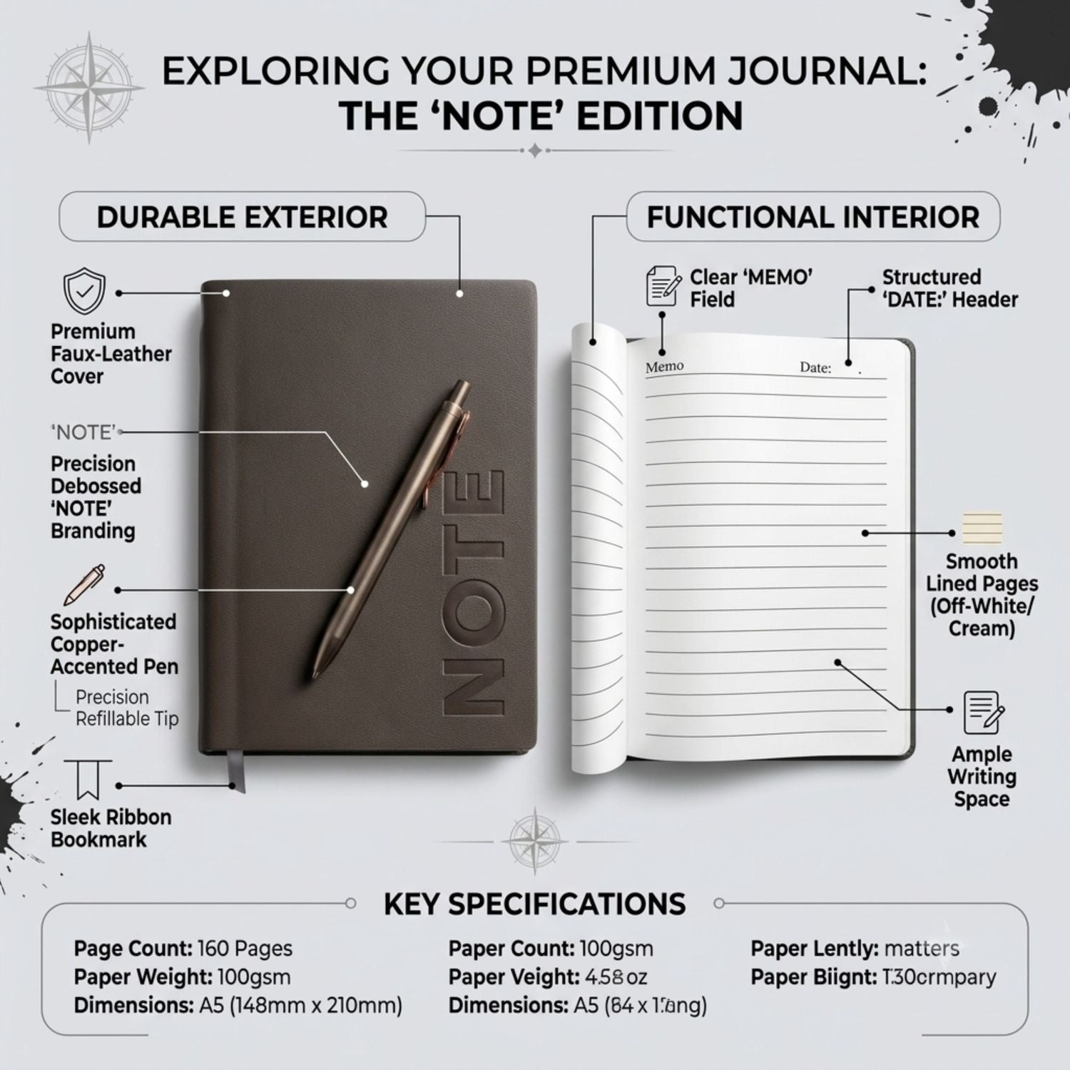 Premium A5 Leather Diary Notebook with Metal Pen thumbnail 2