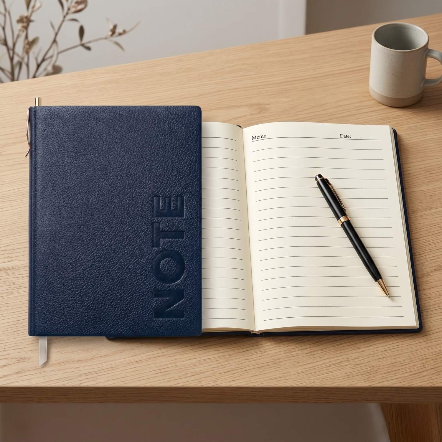 Premium A5 Navy Blue Leather Diary Notebook with Metal Pen thumbnail 3