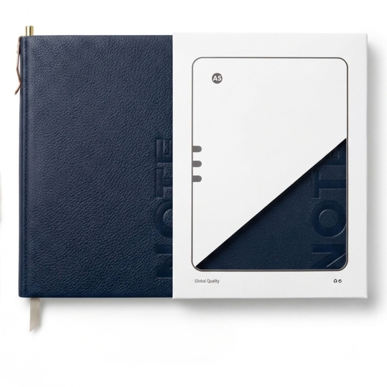 Premium A5 Navy Blue Leather Diary Notebook with Metal Pen thumbnail 5