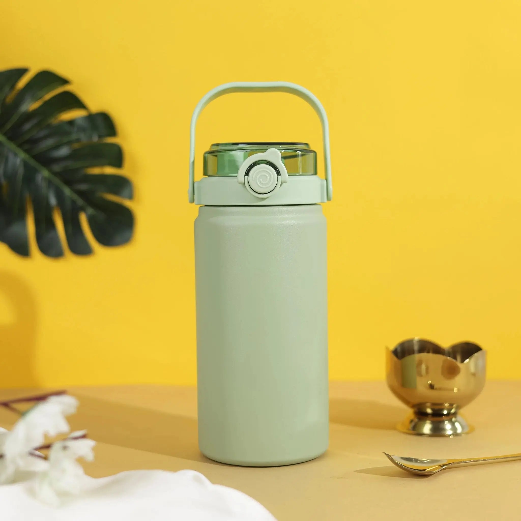 Sage Green Insulated Water Bottle with Carry Handle and Flip Lid thumbnail 2