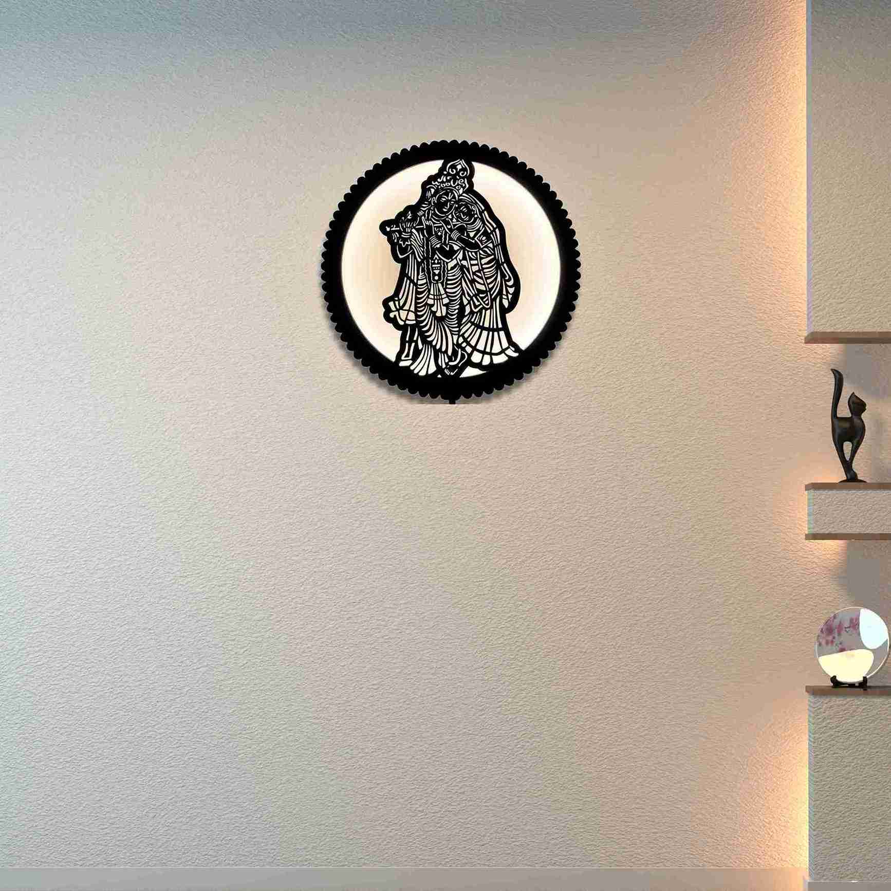 Shree Radha Krishna Wooden Wall Decor Wall Lamp with LED Light thumbnail 2