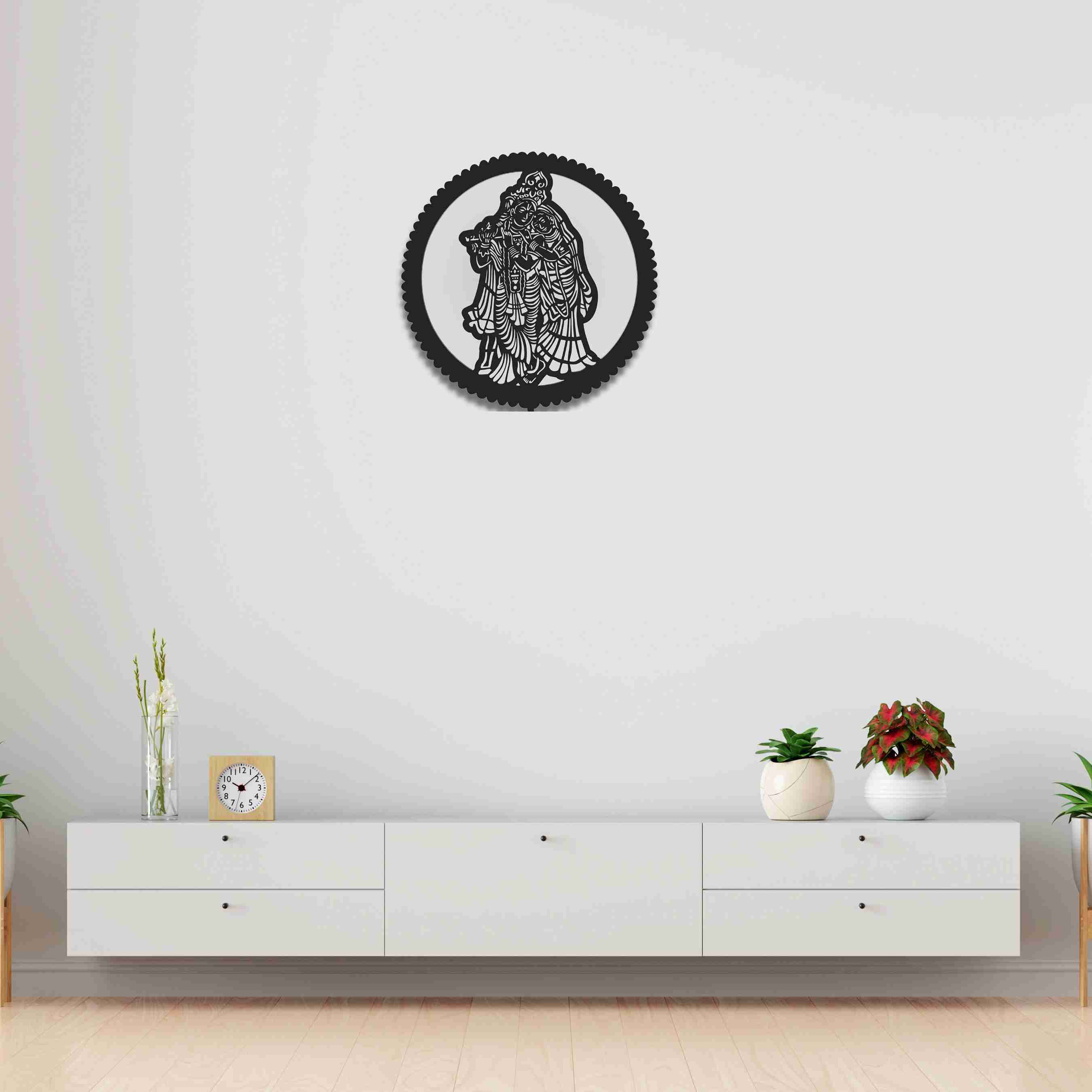 Shree Radha Krishna Wooden Wall Decor Wall Lamp with LED Light thumbnail 3