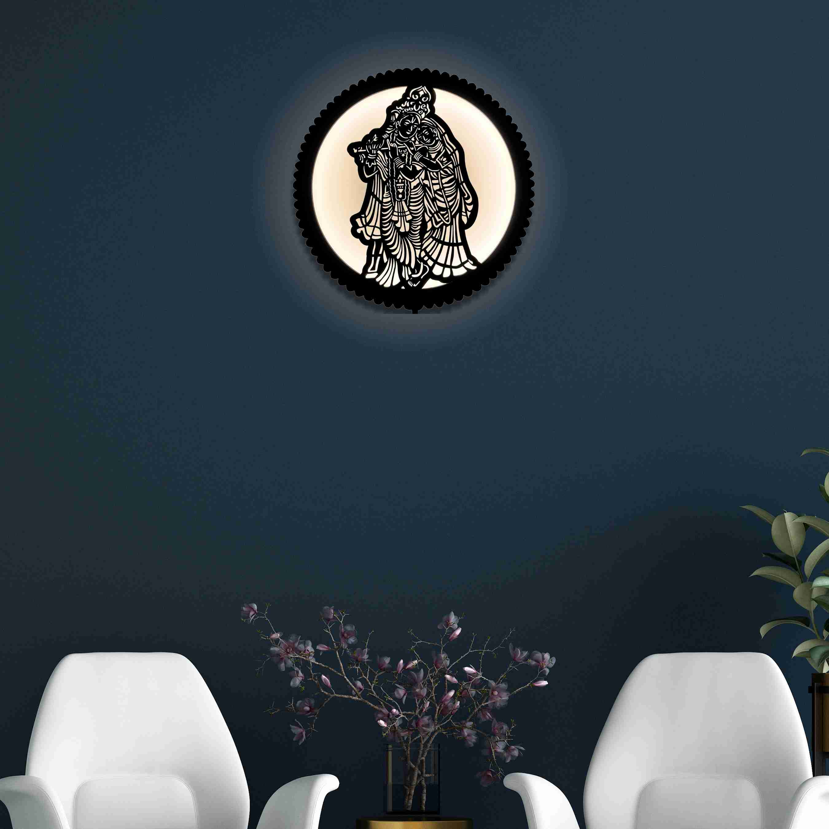 Shree Radha Krishna Wooden Wall Decor Wall Lamp with LED Light thumbnail 4