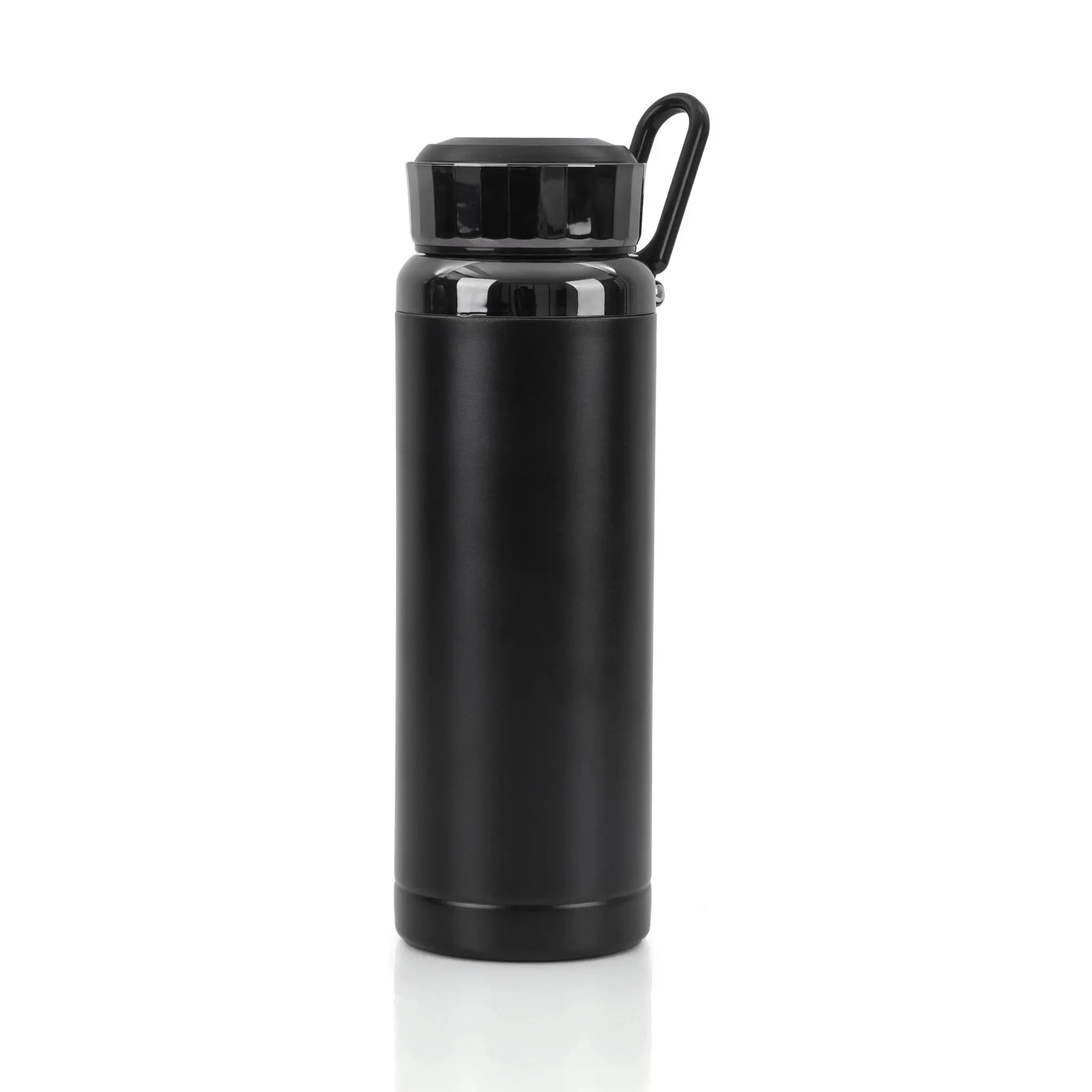 Sleek Black Stainless Steel Water Bottle with Carabiner Lid thumbnail 2