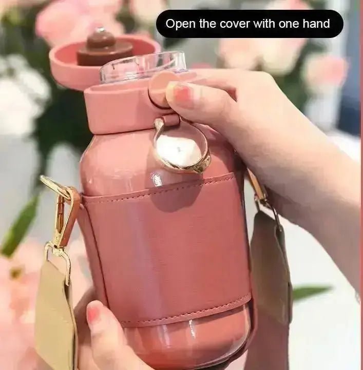 Stylish Mint Green Insulated Water Bottle with Crossbody Strap thumbnail 3