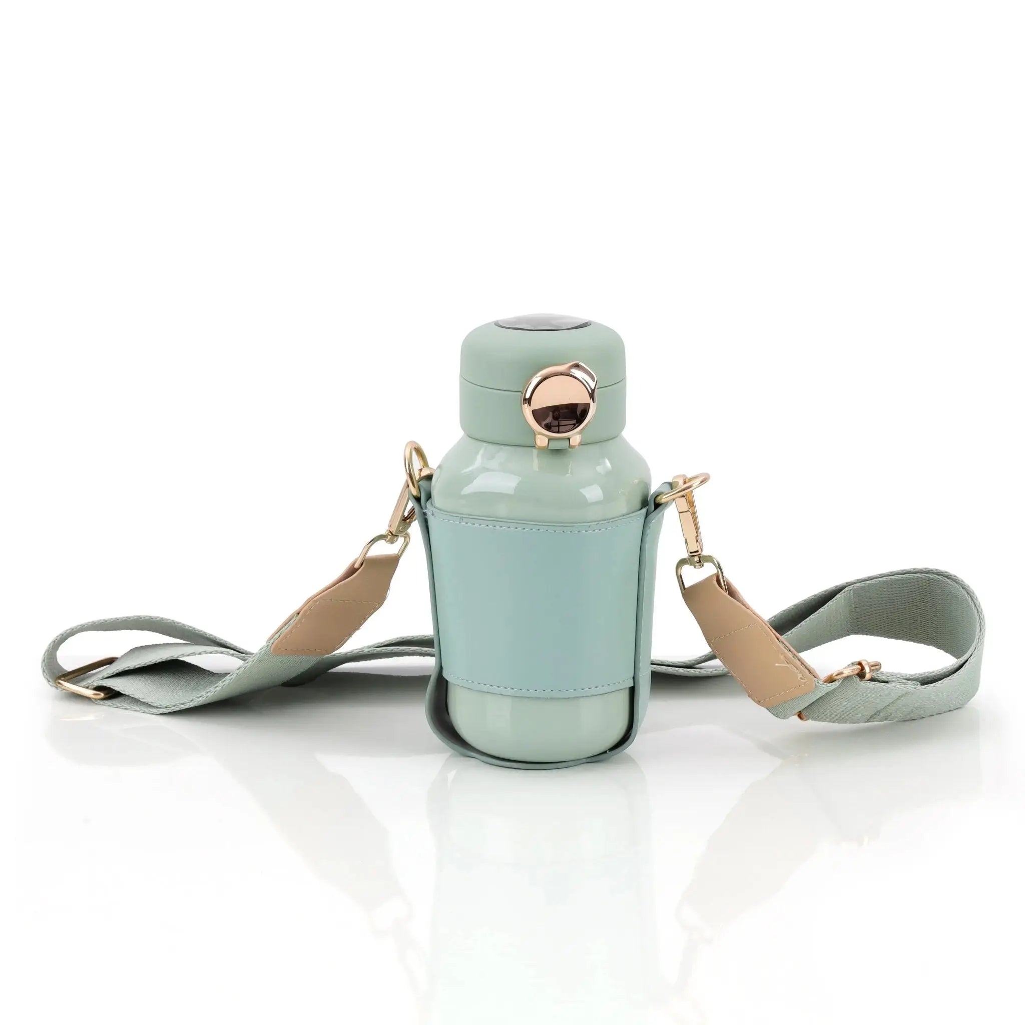 Stylish Mint Green Insulated Water Bottle with Crossbody Strap thumbnail 5