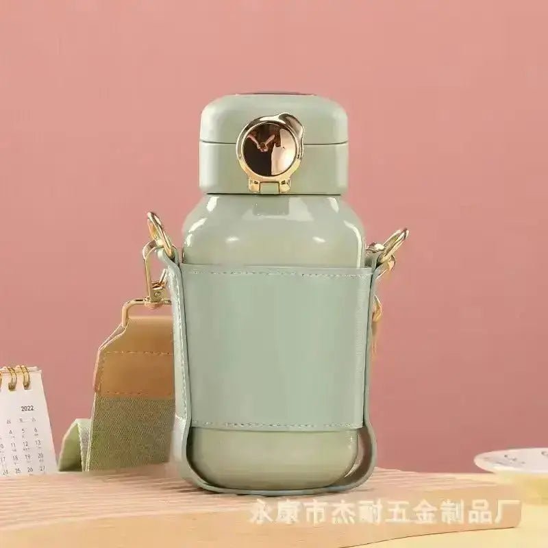 Stylish Mint Green Insulated Water Bottle with Crossbody Strap thumbnail 6