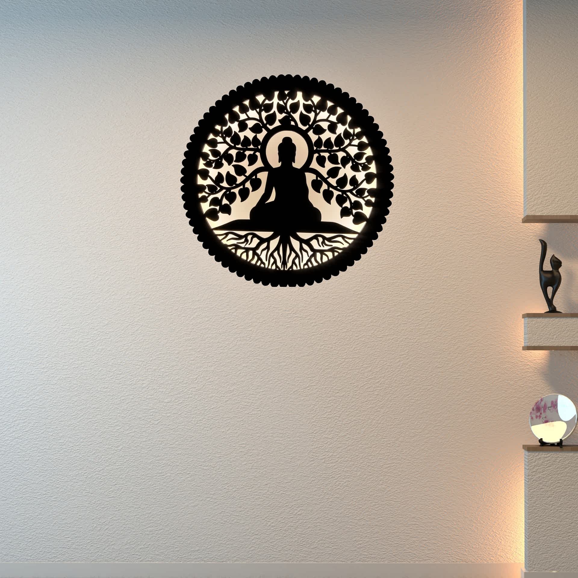Wooden Wall Decor Buddha Wall Lamp with LED Light thumbnail 2