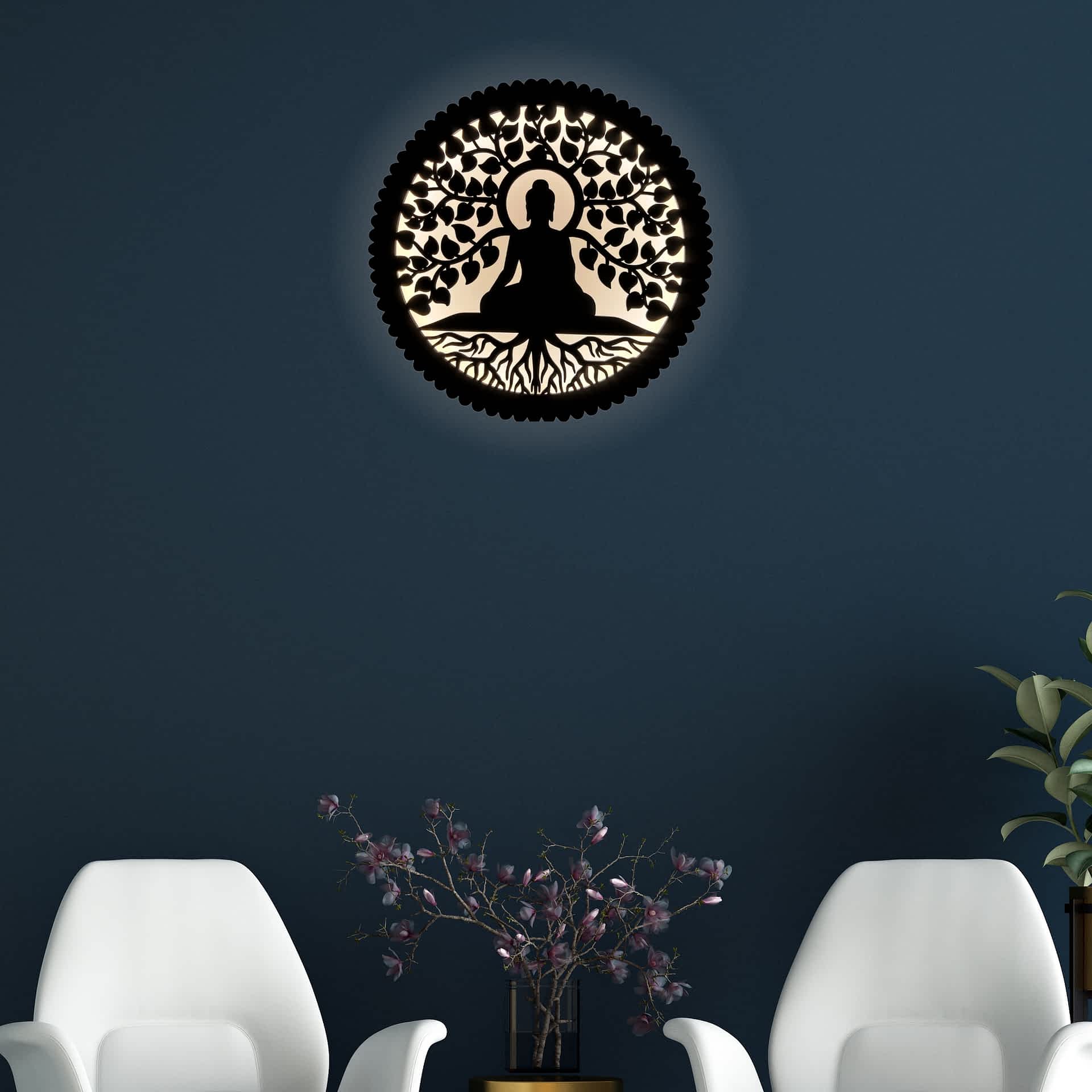 Wooden Wall Decor Buddha Wall Lamp with LED Light thumbnail 4