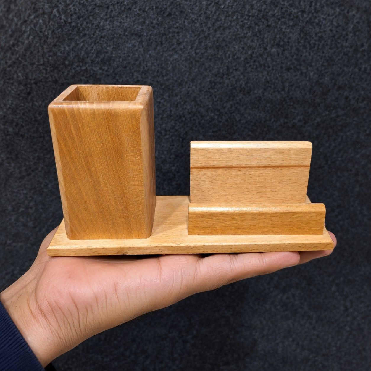 Wooden Desk Organizer Pen Holder with Mobile Phone Stand thumbnail 3