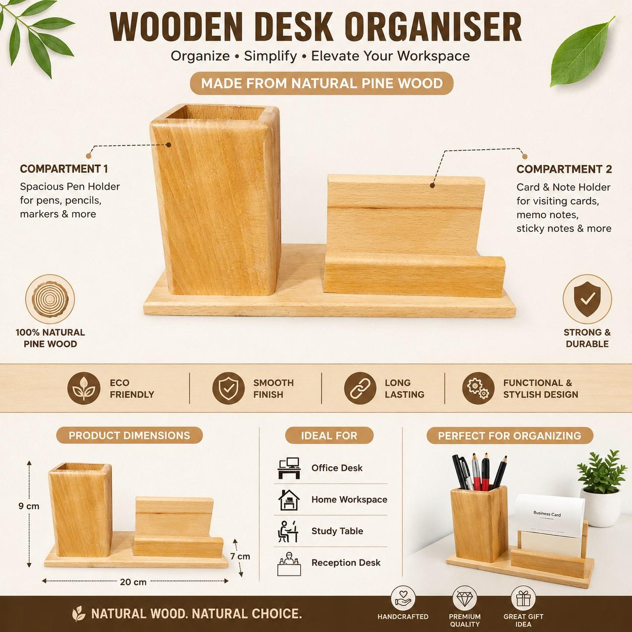 Wooden Desk Organizer Pen Holder with Mobile Phone Stand thumbnail 4