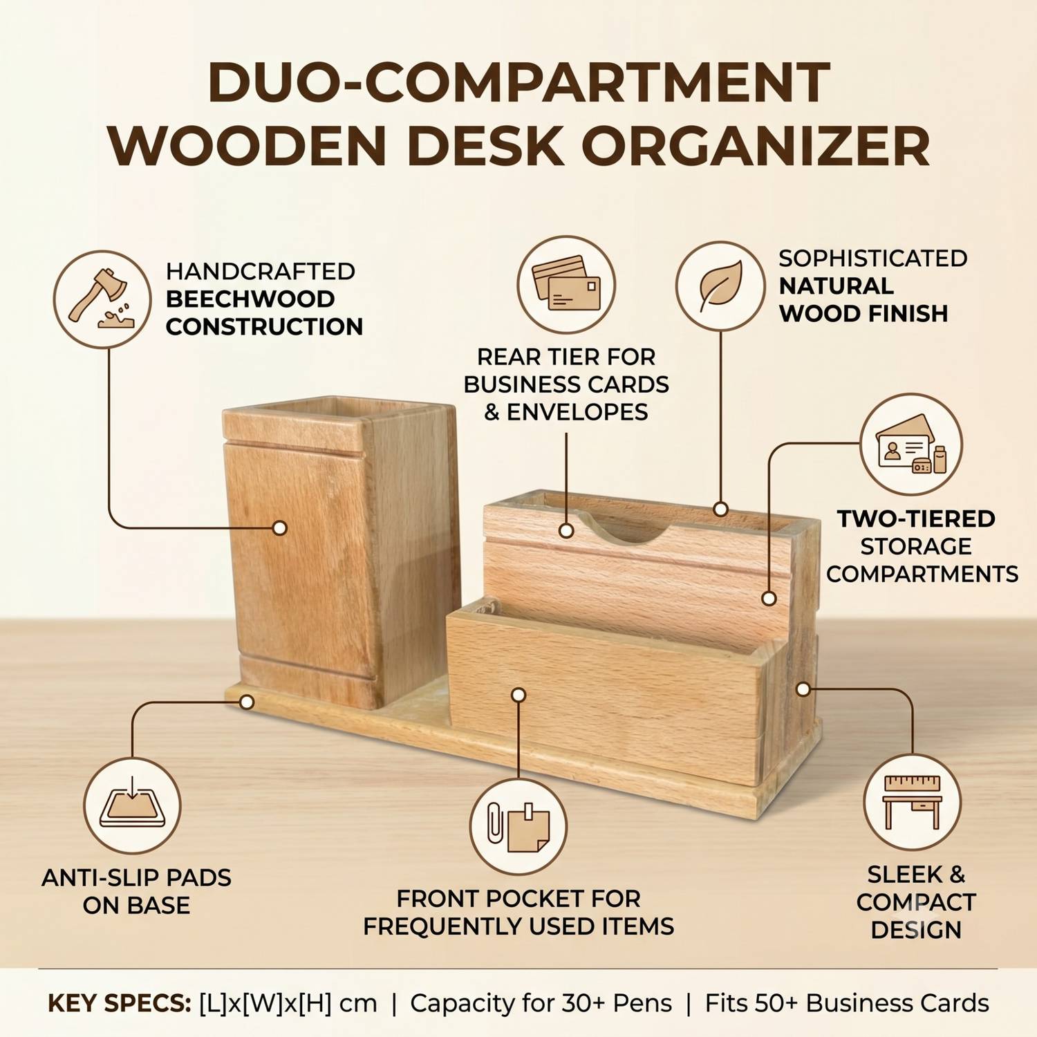 Wooden Desk Organizer with Pen Holder & Business Card Stand Set thumbnail 3