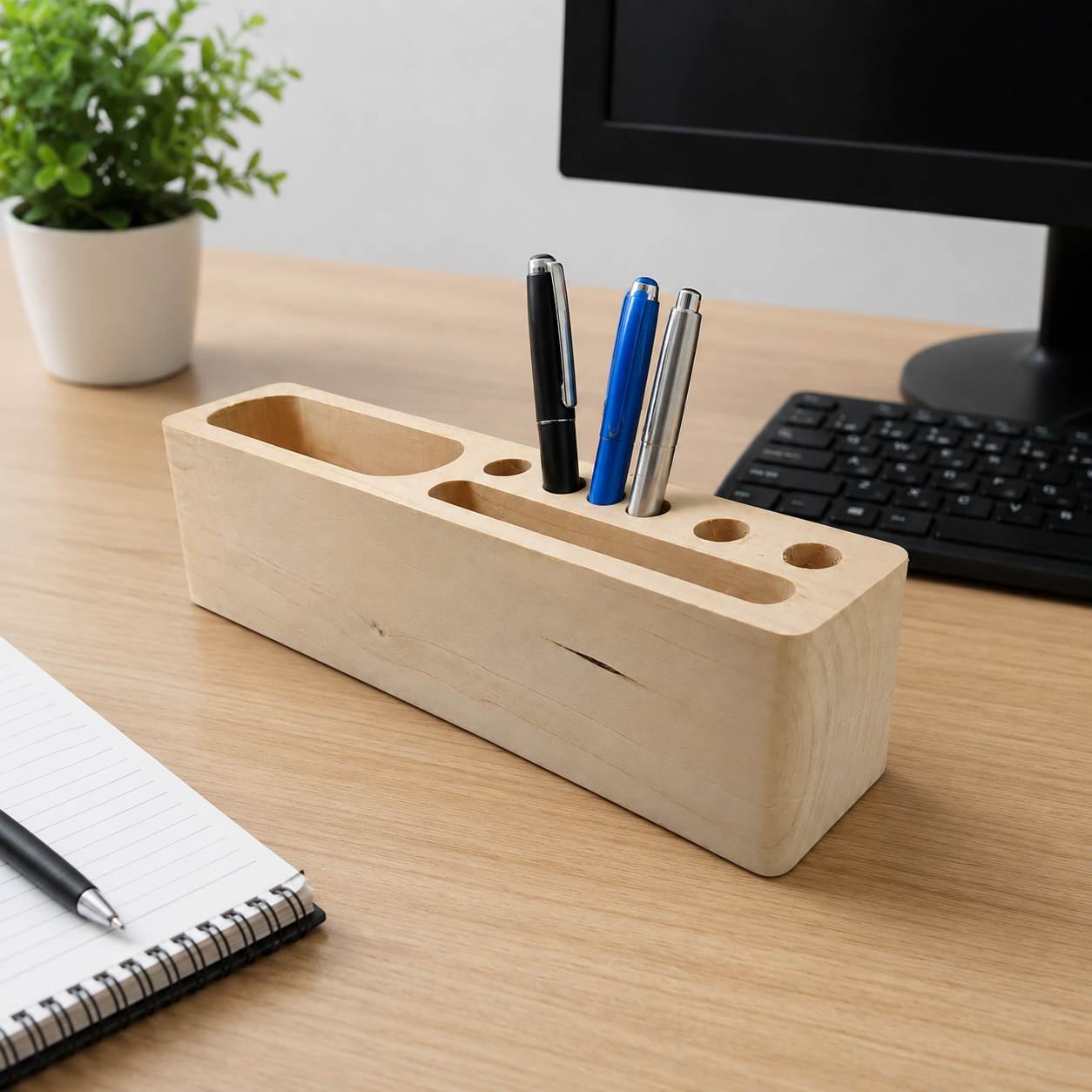 Wooden Desk Organizer with Phone Stand and Pen Holder Storage thumbnail 4
