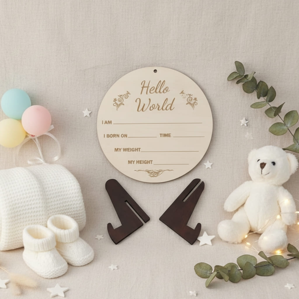 Photo Posing Props Newborn Baby Birth Details Milestone Plaque, Hello… thumbnail 2