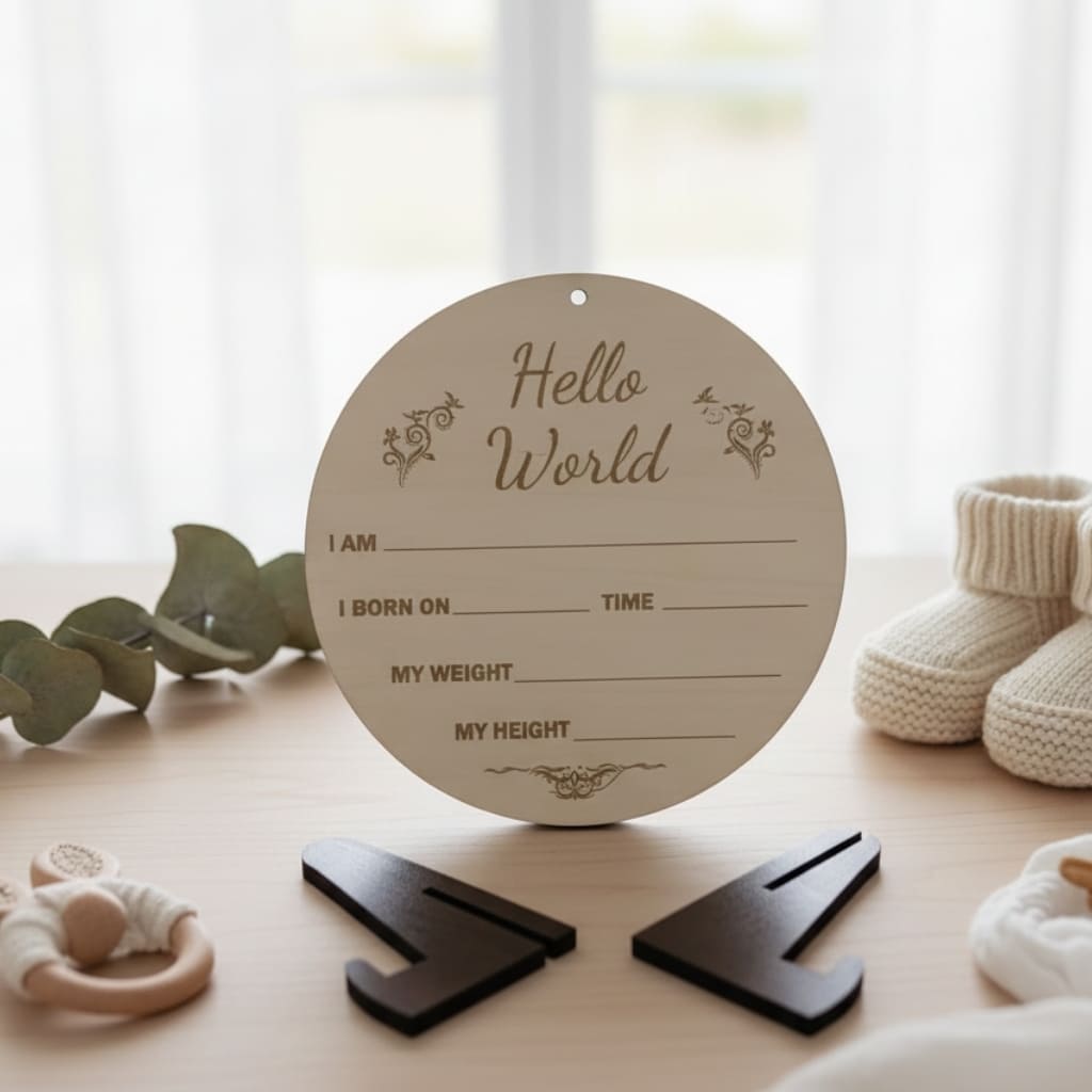 Photo Posing Props Newborn Baby Birth Details Milestone Plaque, Hello… thumbnail 4