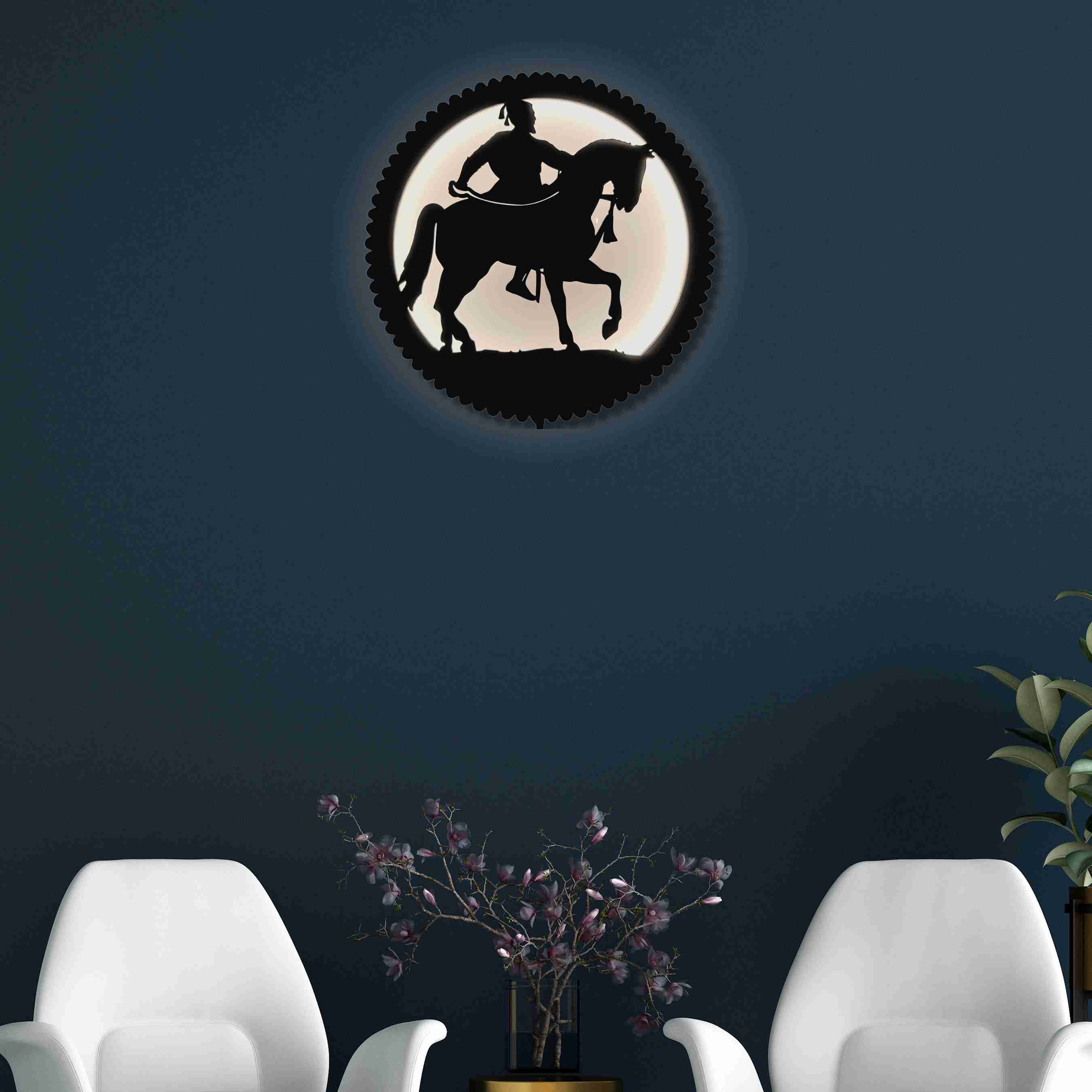 Wooden Shivaji Maharaj LED Wall Decor Lamp thumbnail 3